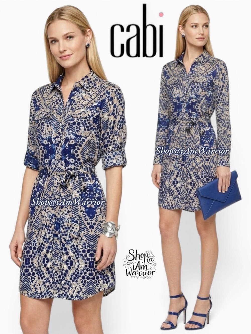Cabi Convertible Sleeve Print Belted Shirt Dress *Shop@Iamwarrior